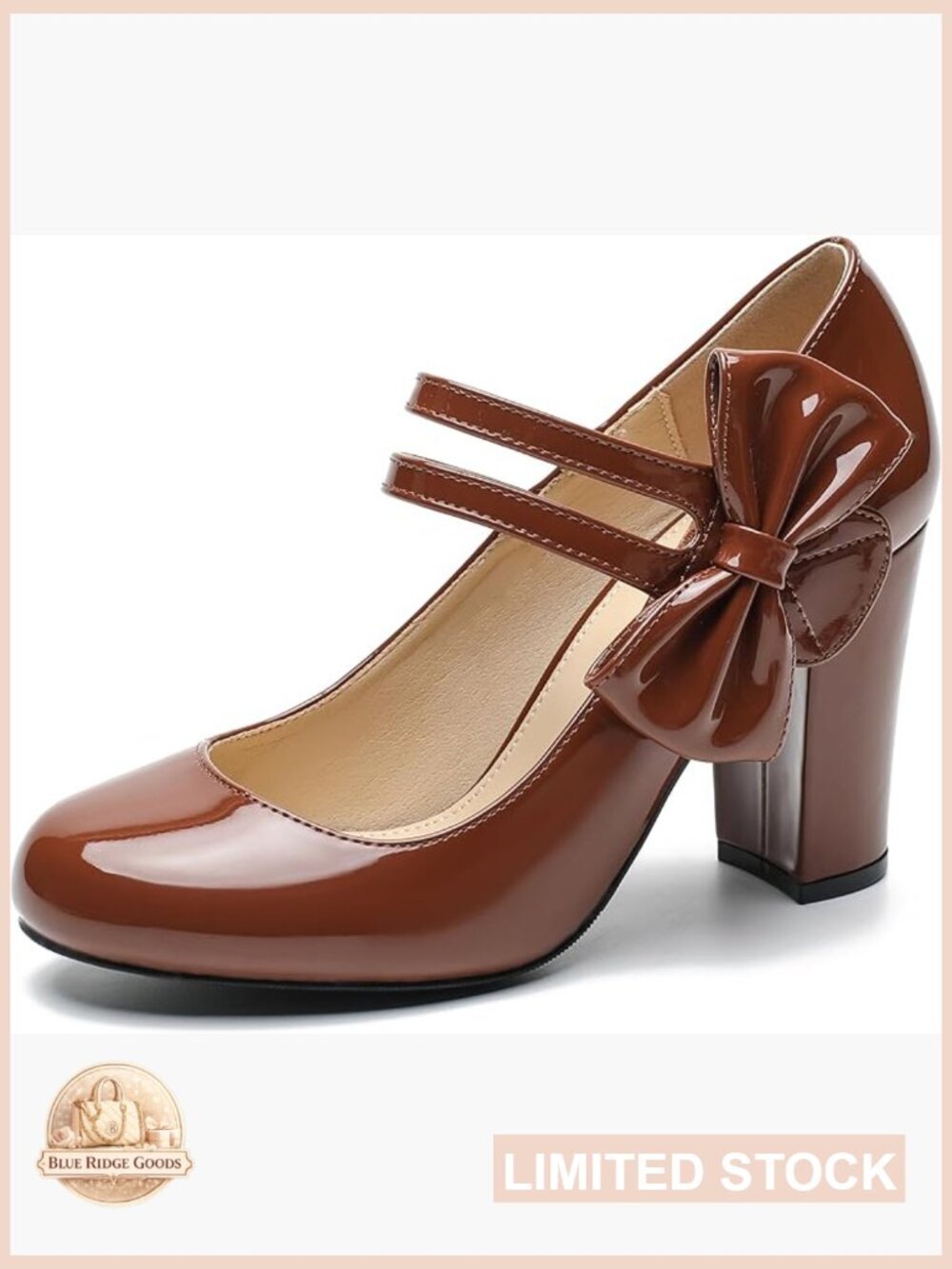Women's Chunky Heel Mary Jane Pumps with Bow Double Strap